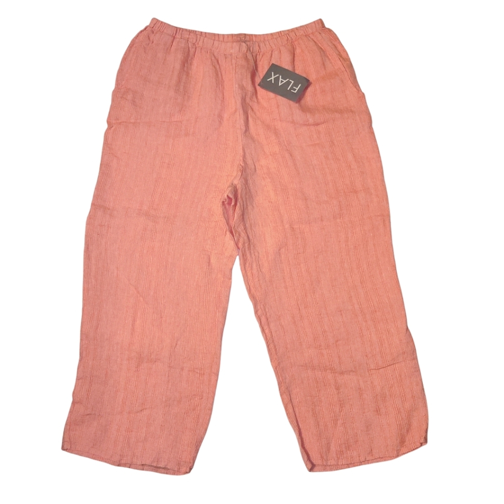 NWT Flax Floods Linen Vintage Elastic Waist High Rise Pull On Wide Leg Pants - Picture 2 of 15